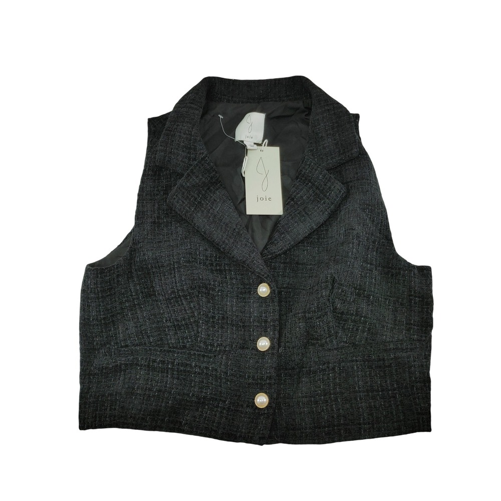 Joie Womens Size 12 Charcoal Grey Tweed Cropped Vest Pearl‎ Buttons